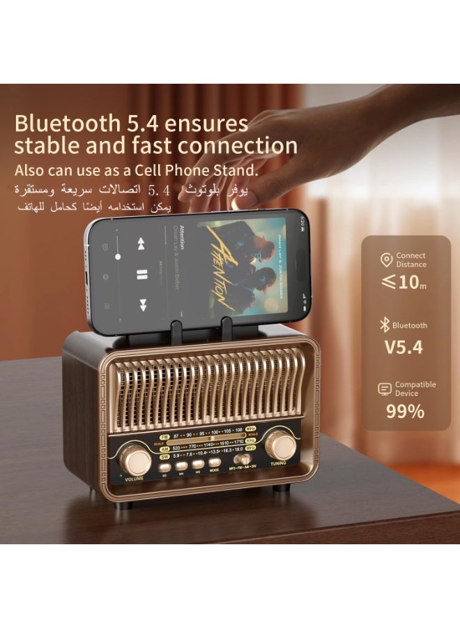 XICEN Retro Vintage Radio FM AM SW, Portable Transistor Radio Support Mirco-SD/TF Card/ AUX/ USB Player, Bluetooth Speaker for Home/Outdoor, Battery Powered & Rechargeable - Image 5
